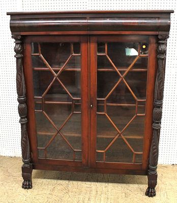 Antique Mahogany Acanthus Paw Foot Bookcase. Antique Mahogany 2 draw, 2 door, acanthus carved