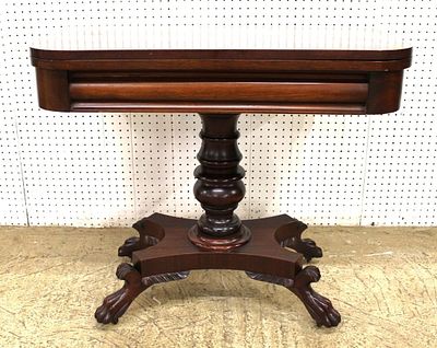 Antique Mahogany Flip Top Game Table. Antique mahogany paw foot flip top game table, original