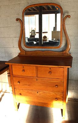 Antique Oak Dresser and Mirror. Antique oak 4 drawer dresser with mirror, structurally sound and