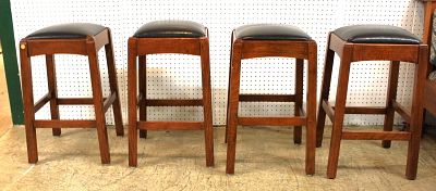 4 Stickley Mission Oak and Leather Stools. Set of 4 Stickley mission oak stools with leather