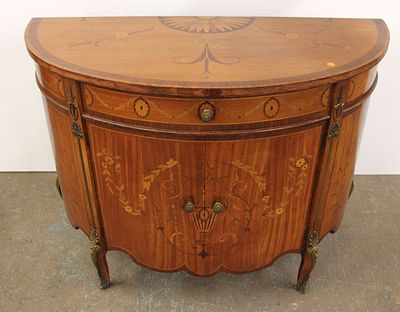 Antique Demilune French Inlaid Chest ca. 1920-1940's. Antique demilune ca. 1920-1940's 1 drawer