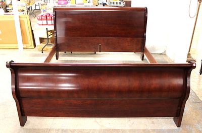 Contemporary King Size Sleigh Bed. Contemporary mahogany King size sleigh bed with rails (no