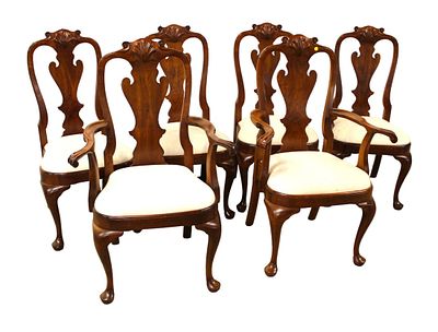Set of 6 Stickley solid cherry queen anne shell carved dining room chairs, in good condition