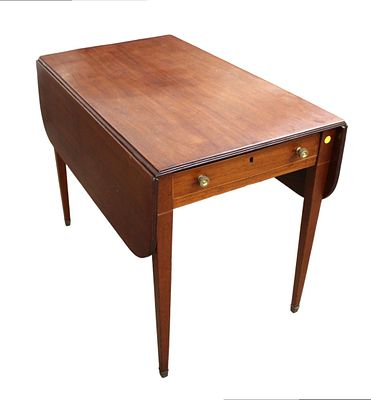 Antique federal style solid mahogany 1 drawer drop side table, original finish, in good