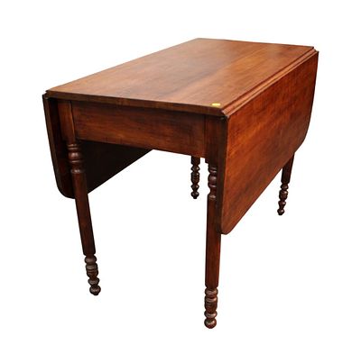 Antique mahogany drop side breakfast table with turn legs original finish, structurally sound