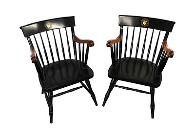 Pair Nichols & Stone arm chairs, Cornell University, painted framed and cherry. Pair of Nichols