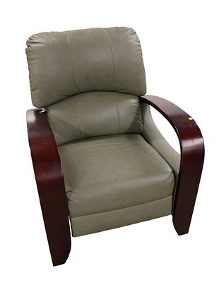 Modern design mahogany frame leather like recliner, in good condition, structurally sound, 31"w