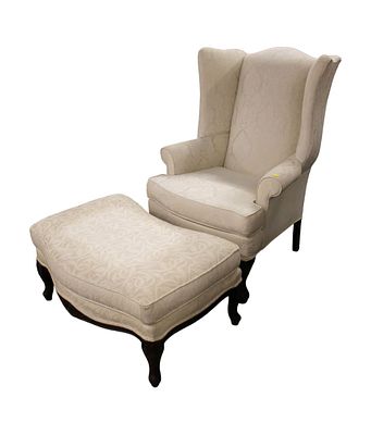 2pc Adams Pierce wing chair and ottoman, upholstered. 2 piece Adams Pierce upholstered wing