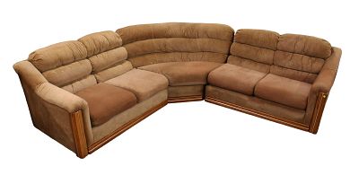 Deville 3pc sectional sofa, contemporary, upholstered with oak and brass accent wood. Contempora
