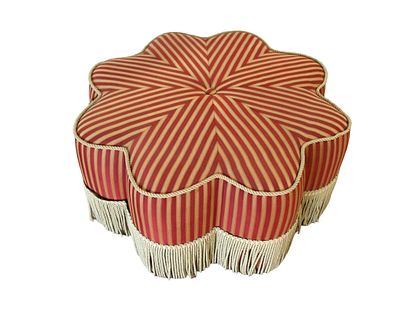 Star shaped upholstered ottoman with decorative fringe base, no stains or odors noticed, 39" dia.