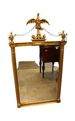 Beautiful hanging mirror: Italian beveled glass eagle carved with chain decorated. Beautiful