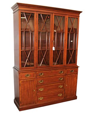 Henkel Harris 2pc china buffet, like new condition, individual paned, banded, with key and. Henke 