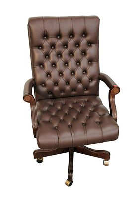 QualityTriune executive office chair, button tuft high back mahogany framed, leather like. Qualit 