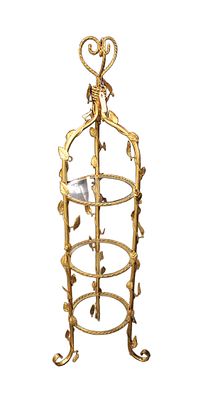 Nice metal floral stand, 3 tier, decorator, in the gold, with glass shelves. Nice metal floral 3 