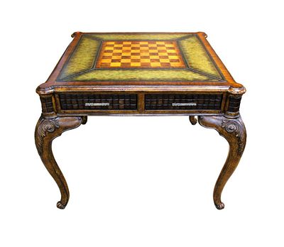 Coco Lloyd Buxton chess checker game table, beautiful, in the walnut finish with green leather top,