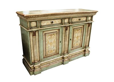 Turazza high end Italian decorated buffet made in Italy, paint decorated, 2 drawer, 2 door 