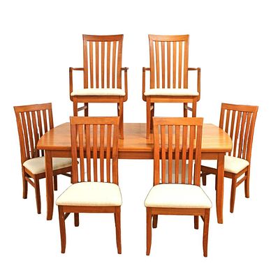Mid century modern 7pc Benny Linden design teak dining room table and 6 chairs, table with self