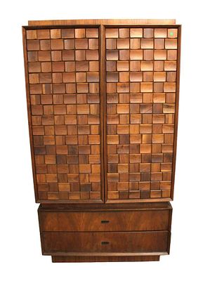 Mid century modern walnut brutus style chest on chest with fitted interior. Mid century modern