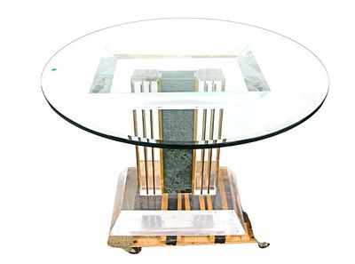 Vintage ultra modern 42" diameter glass top and lucite base center table, 29" height, glass is