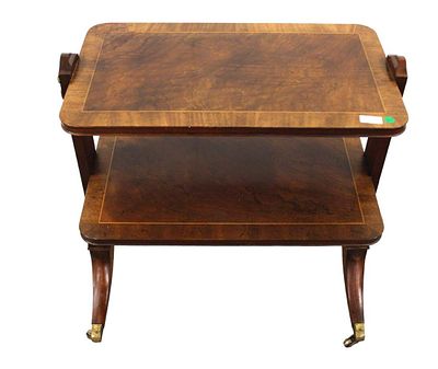 Vintage Baker furniture mahogany 2 tier dumb waiter style table with lion head accents