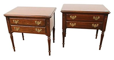 Pair of vintage Ethan Allen furniture solid cherry country 2 drawer night bedside stands