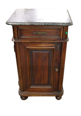 Antique walnut marble top Victorian 1 drawer 1 door chamber stand, structurally sound, marble