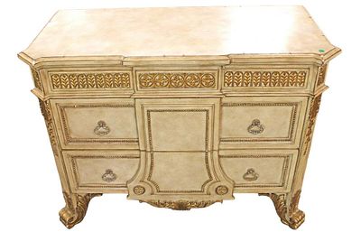 Pulasky contemporary designer decorator 2 drawer chest in the off white and gold colors in fair