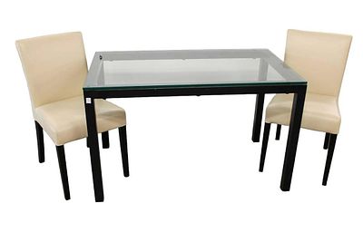 3pc modern glass top breakfast set (table with 2 chairs). 3pc modern glass top breakfast table