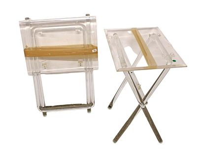 Pair of vintage mid century modern lucite folding snack tables, good condition, 20"w x 15"d x