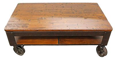 Cool industrial cart style base lift top coffee table on wheels, in good condition and