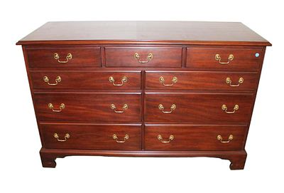 Henkel Harris solid mahogany 9 drawer low chest in good condition approx. 54" w x 21" d x 34" h