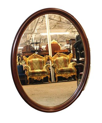 Henkel Harris solid mahogany oval mirror approx. 28" w x 36" h