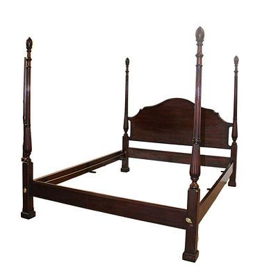 Henkel Harris solid mahogany traditional style 4 poster queen size bed with pineapple tops and