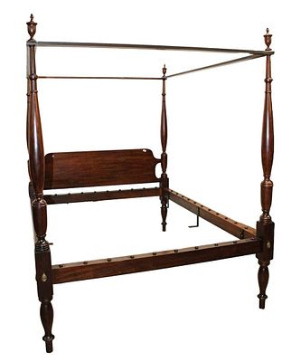 Henkel Harris solid mahogany traditional style queen size full canopy poster bed with rails