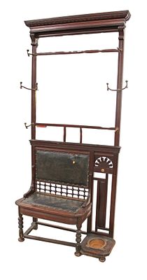 Antique Victorian mahogany lift top hall rack bench with original hooks in good conditions and