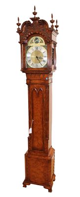 Contemporary burl walnut finish decorator West Germany Tall case grandfather clock approx. 16"
