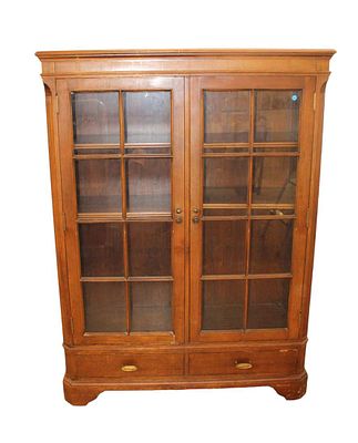 Vintage walnut 2 drawer 2 door bookcase approx. 46" w x 15" d x 62" h