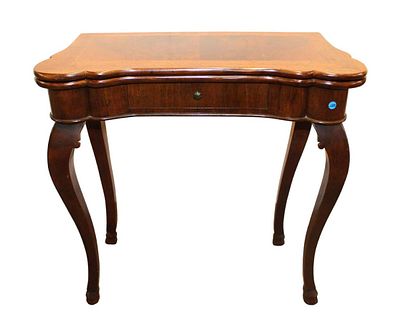 Semi antique Italian solid mahogany flip top gate leg game table approx. 32" w x 17" d x 30" h