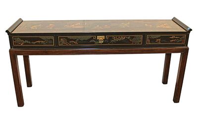 Vintage Drexel Asian decorated 1 drawer console table approx. 57" w x 15" d x 28" h