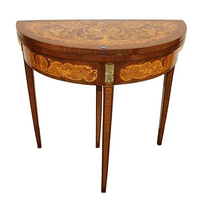 French style flip top inlay game table with hidden drawer and some finish loss approx. 36" w x