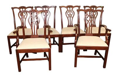 Set of 6 Stickley solid mahogany dining room chairs approx. Arm Chairs: 25" w x 23" d x 40" h
