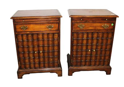 Fantastic pair of Theodore Alexander faux book front leather top 1 drawer 2 door nightstands