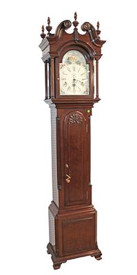 Sligh John Goddard Newport Rhode Island grandfather clock with sun and moon dial in a mahogany case