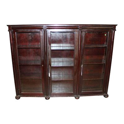 Antique mahogany 3 door bookcase with keys approx. 71" w x 14" d x 54" h