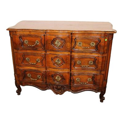 Antique Country French style solid wood (believed to be Walnut) 3 drawer chest, does have black