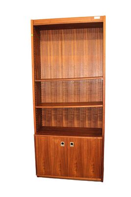 Mid century modern Danish style 2 door bookcase in the rosewood and teak, it is engineered wood