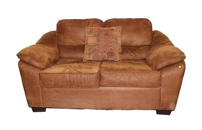 Nice suede leather style loveseat by Hughes Furniture. Nice suede leather style loveseat with