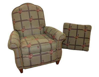 Motion Craft upholstered decorator reclining club chair with tacking, some staining on arms
