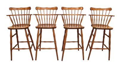 Set of 4 Vintage Bent Brothers solid maple Windsor style barstools approx. 22" w x 18" d x 42" h