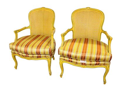 Pair of Cowen Decorations Interior Designers cane back arm chairs approx. 28" w x 30" d x 38" h